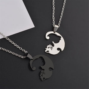 Stainless Steel Cat Kitty Necklace for Women Men Matching Cat Love Heart Yin Yang Necklace for Couples Friendship Jewelry Gift