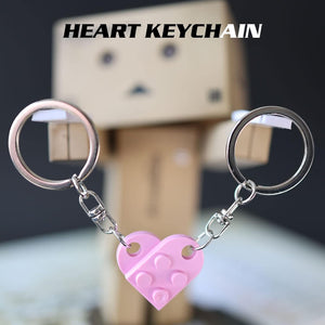 Heart Keychain Set for Couples, Brick Heart Keychain for Boyfriend Girlfriend, 2 Pcs Matching Heart , Pink