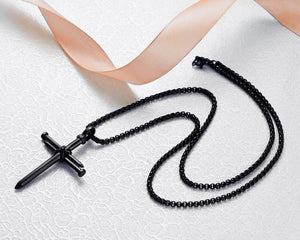 Men's Stainless Steel Nail Cross Pendant Necklace with 24 Inch Chain Polished Black Gold Silver
