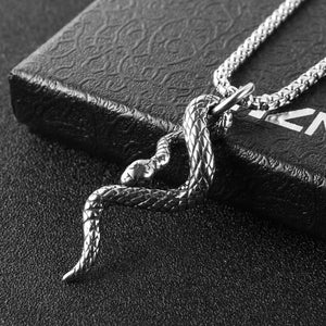 Gothic Jewelry Men's Stainless Steel Animal Snake Pendant Chain Necklace, Silver