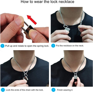 Padlock Necklace Stainless Steel Lock Chain for Men Women Silver 18-24 inch, SIlver