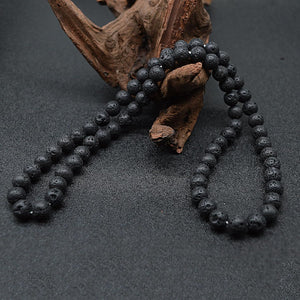 8MM Natural Tiger Eye Lava Stone Beaded Choker Necklace Genuine Gemstone Anxiety Stretch Necklace For Men