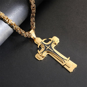 Cross Necklace for Men Gothic Chrome Hearts Stainless Steel Punk Crucifix Christian Necklace for Men, Gold