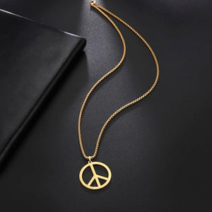 Peace Necklace for Men Women Stainless Steel Hippie Style Peace Sign Necklace, Gold