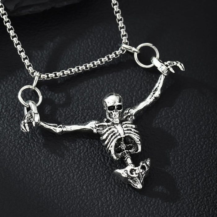 Punk Skeleton Skull Necklace Captivity Skull Pendent Biker Rock Jewelry Gift for Men and Women