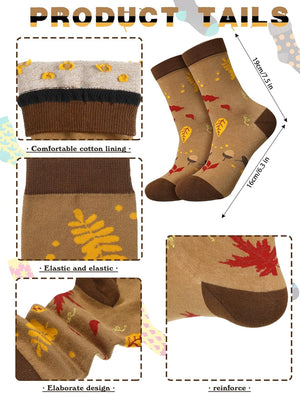 4 Pair Fall Sock Autumn Novelty Sock Thanksgiving Holiday Sock Leaves Pumpkin Turkey Print Sock for Women Girl Gift