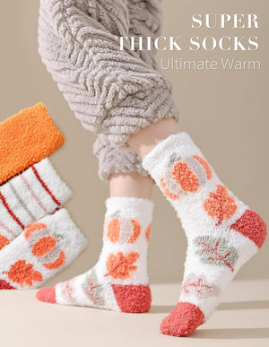 3 Pairs Thanksgiving Socks Fuzzy Fluffy Cozy Funny Novelty Crew Socks for Women Men Fall Autumn Gifts