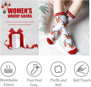 5 Pairs Christmas Holiday Socks Womens Christmas Socks Crew Knee Cozy Socks Fuzzy Christmas Crew Socks