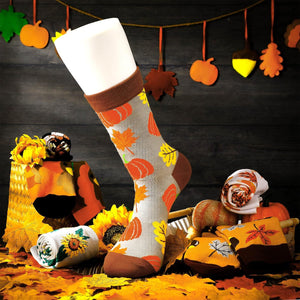 6 Pairs Fall Socks for Women Thanksgiving Socks Novelty Holiday Socks Fuzzy Pumpkin Autumn Christmas Black Turkey Maple Leaves