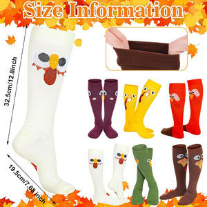 6 Pairs Thanksgiving Turkey Compression Socks Fall Autumn Knee High Socks for Women Men with Turkey, Maple Leaf, 6 Design