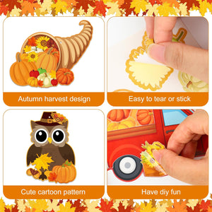 64 Pcs Fall DIY Craft Kits for Kids Make Your Own Fall Sticker Set Thanksgiving Pumpkin Maple Leaves