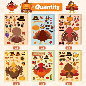 Thanksgiving Crafts for Kids - DIY Turkey Stickers,Kids Thanksgiving Games Gifts Activities Party Favors Supplies | Thanksgiving Decorations (24 Sheets)