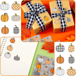 480 Pcs Pumpkin Stickers for Kids Fall Thanksgiving Autumn Stickers Farmhouse Rustic Pumpkin Stickers Buffalo Plaid, Delicate Style