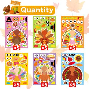 30 Sheets Make a Turkey Face Stickers, Thanksgiving Crafts Gifts for Toddlers