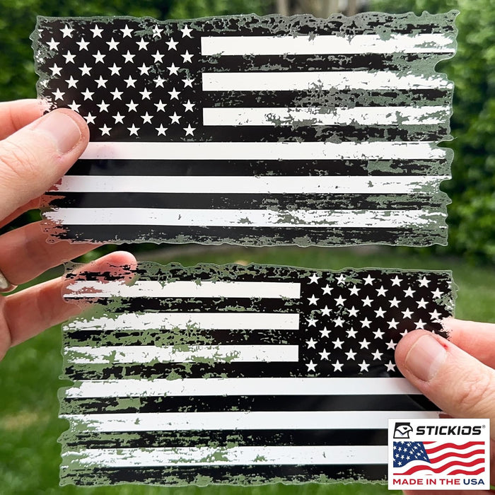 White & Black American Flag Decals (Mirrored 2-Pack) - Thin White Line Stickers for Cars & Windows (5.9 x 3.3 Inches Each)