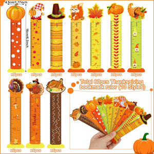 60 Pcs Thanksgiving Bookmarks Cute Bookmark Rulers Fall Gifts Women