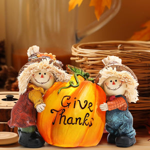 Fall Thanksgiving Resin Scarecrow Pumpkin Figurines - Adorable Scarecrow Embrace Pumpkin Decorations