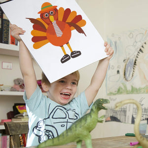 20 Sheets Thanksgiving Make-A-Turkey Stickers, Kids DIY Turkey Sticker Craft for Fall Party