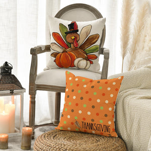 Thanksgiving Turkey Pumpkin Throw Pillow Covers, 18 x 18 Inch Give Thanks Cushion Case for Sofa Couch Set of 4