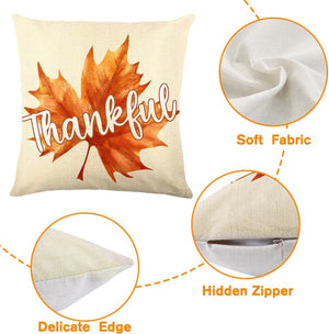 4 Pack Fall Pillow Covers Decoration,18x18in Farmhouse Orange Maple Leaf Thanksgiving Throw Pillows Cushion Case