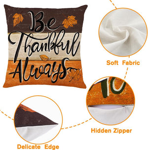 4 Pack Fall Pillow Covers Decoration,18x18in Farmhouse Tree Texture Bottom Pumpkin Maple Leaf Thanksgiving Throw Pillows Cushion Case