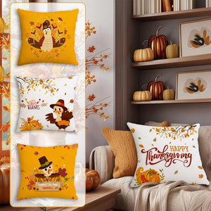 Thanksgiving Turkey Pumpkin Pillow Covers Happy Thanksgiving Harvest Decorative Throw Pillow Covers, Set of 4