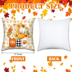 6 Pcs Thanksgiving Pumpkin Pillow Covers 18 x 18 Inch Fall Gnome Leaves Pillow Covers Buffalo Plaid Mason Jar Decorative