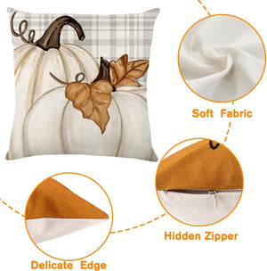 Fall Pumpkin Throw Pillow Covers 18x18 Set of 4, Maple Leaves Love Autumn Thanksgiving Harvest Decorative