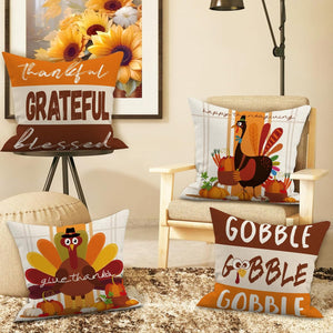 Thanksgiving Pillow Covers 18x18 Set of 4, Fall Throw Pillow Covers Turkey Pumpkin Orange Farmhouse Home Decor