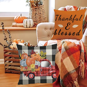 Fall Pillow Covers 18x18 Set of 4 Buffalo Check Orange Pumpkin Truck Thanksgiving Farmhouse Pillows Cases