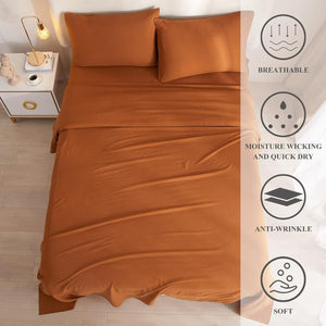 Full Size Sheet Sets Caramel Pumpkin - 4 Piece Bed Sheets and Pillowcase Set for Full Bed Mattress, Pumpkin