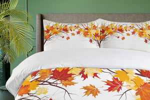 Fall Duvet Cover Set, Image of Canadian Maple Tree Leaves in Autumn Season Soft Reflection Effects, Decorative 3 Piece Bedding Set