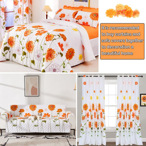 Duvet Cover Queen Size Soft Floral Comforter Cover Set with Zipper Closure Orange Sunflower Flowers Bedding Set for All Seasons 3 Pieces（1 Duvet Cover 90"x90", 2 Pillowcases）