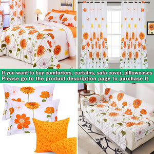 Cotton Quilt Queen Size Orange Sunflower Bedding Set Floral Lightweight Quilt Reversible Coverlet