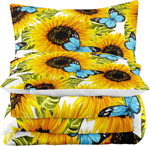 Yellow Comforter Sets Queen Size Girls Sunflower Bedding Set Butterfly Comforter