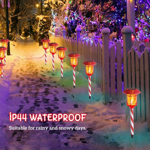 6 Pack Christmas Solar Torch Lights Outdoor, Flickering Flame Torch Candy Cane Marker, Solar Powered Xmas Decorative Lights