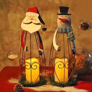 2 Pack Christmas Candle Lantern with LED Lights, Metal Lighted Santa Claus Lanterns for Christmas Holiday Home Decorations