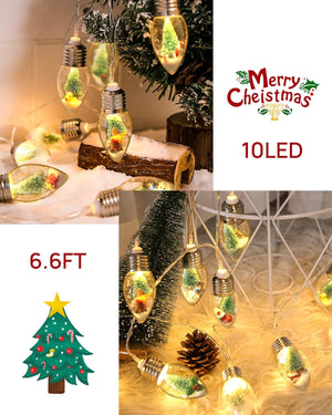 2PC 6.6ft Christmas Lights for Indoor Bedroom Decorations - 10 LED Globe Bulbs String Light with Tree & Snow & Cute Ornaments. 2 Pieces