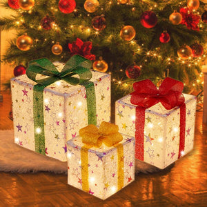 Christmas Lighted Gift Boxes,75 LEDs Pre-lit Light up Xmas Present Boxes Set for Outdoor Indoor Christmas Tree