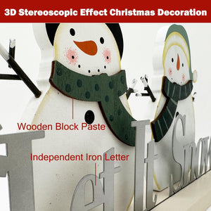 Christmas Decorations for Home Farmhouse Snowman Sign Let It Snow Decor Wooden Winter Snowflake Block Rustic Vintage