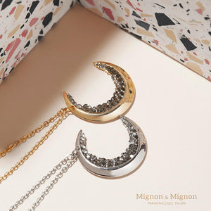 Dainty Crystal Jewelry Gold Crescent Moon Necklace Black Diamond