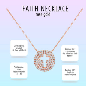 Cross Necklace for Women 14k Rose Gold Plate with CZ Gemstones