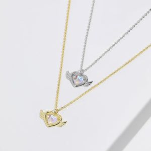 Gold Necklace for Women, Heart Shape Charm with Angel Wings Necklace