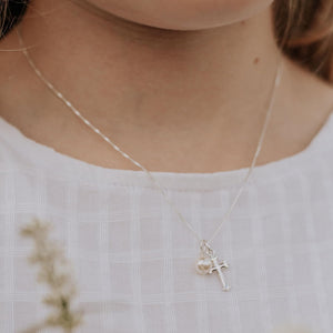 Sterling Silver Cross Necklace for Girls - Handmade Baptism Gifts Cross - Delicate Christian Jewelry