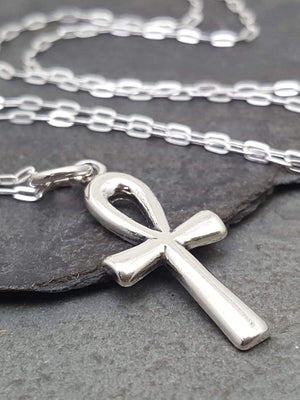 Sterling Silver Egyptian Ankh Breath or Key of Life Cross Charm Necklace, 18"