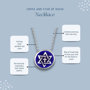 Jewish Star of David and Cross Necklace for Women Sterling Silver in Israel Blue