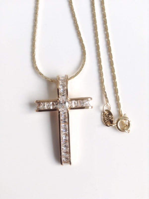 18k Gold Plated Big Cross Pendant Necklace Religious Jewelry for Women