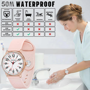 Nurse Watch for Nurse Medical Professionals Students Women Men, 50M Waterproof 12/24 Hour Military Time Luminouse Easy Read Dial, Rose PInk