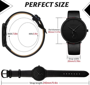 Mens Watches Ultra-Thin Minimalist Waterproof-Fashion Wrist Watch for Men Unisex , Black