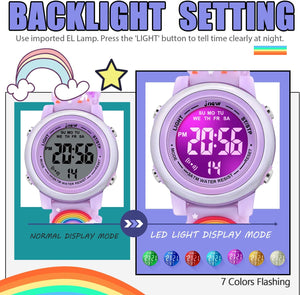 3D Cartoon Waterproof Watches for Girls with Alarm - Best Toys Gifts for Girls Age 3-12, Purple